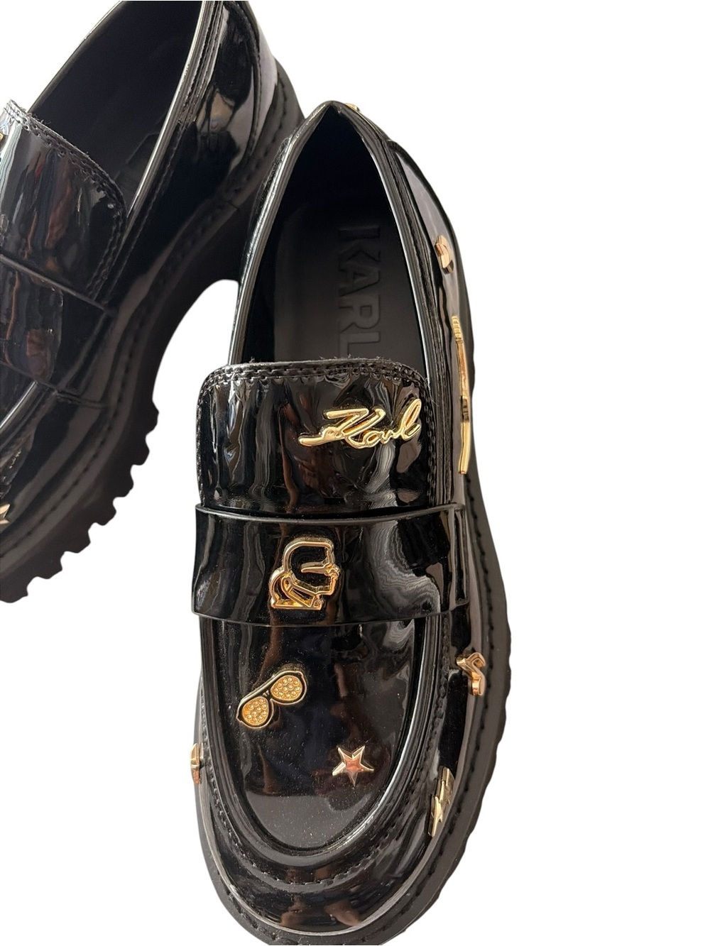 BRAND NEW- Karl Lagerfeld Patent Leather Embellished Loafers- Women’s size 6.5 - Picture 4 of 10